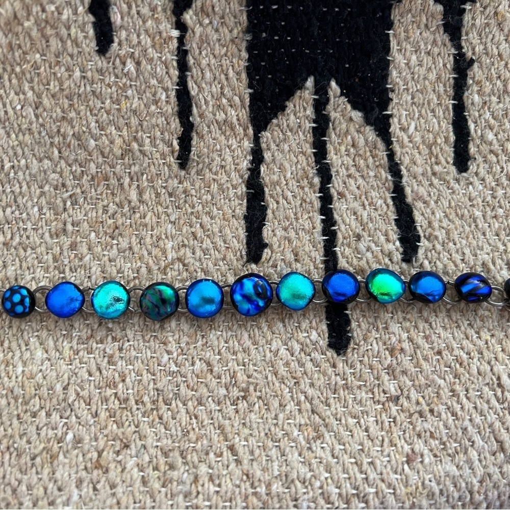 ❤️ Vintage Old Dichroic Glass Cabochon Sterling Silver Sz 7.5 Bracelet 30.1Gm - Picture 12 of 12